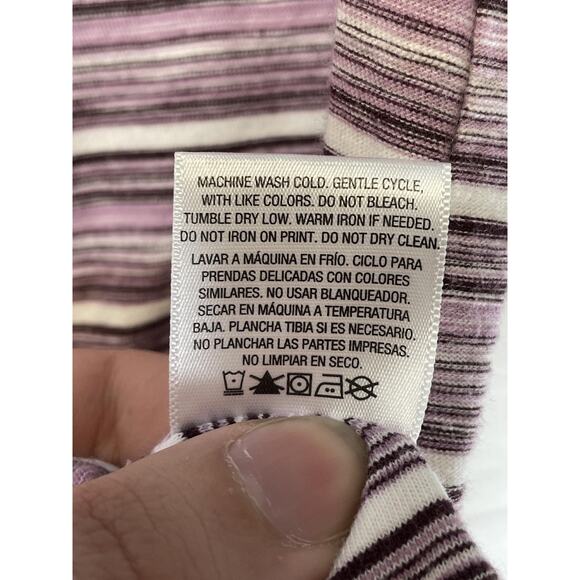 Laura Scott Shirt Womens Medium Purple White Striped 3/4 Sleeve Cotton Knit - Picture 8 of 9